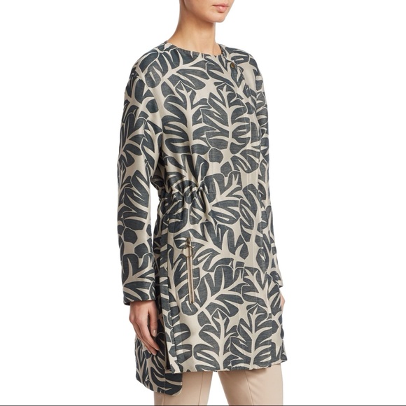 Akris Punto Tropical Leaf Jacquard Hidden Zip Coat - Picture 3 of 11